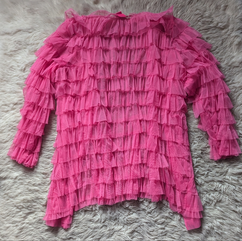EUC Torrid x Betsey Johnson Pink Mesh Ruffle Tiered Kimono - Picture 12 of 16